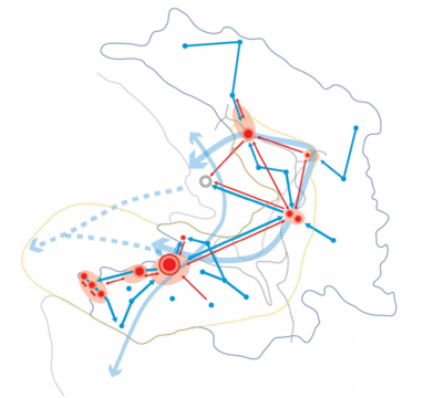 Eden od scenarijev prostorskega razvoja in omrežja urbanih središč; Vir: LUZ, Ljubljana