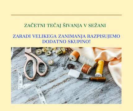 Začetni tečaj šivanja, Vir: LU Sežana